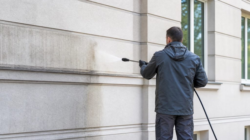 Schonende Fassadenreinigung an einem Berliner Gebäude